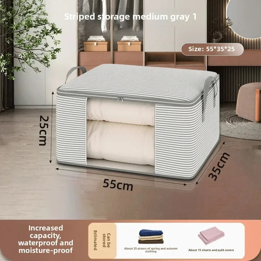 Large Thickened Beige/Grey Clothes & Quilt Storage Bag Foldable Box Organiser