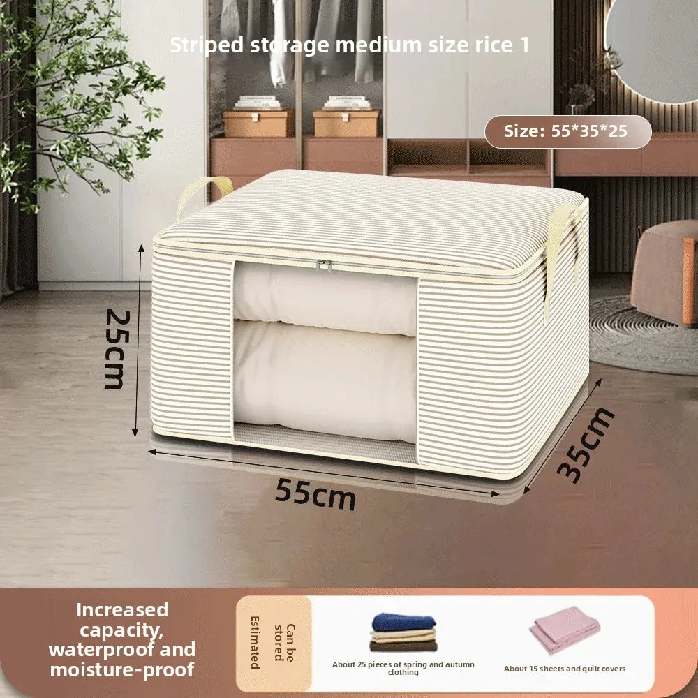 Large Thickened Beige/Grey Clothes & Quilt Storage Bag Foldable Box Organiser
