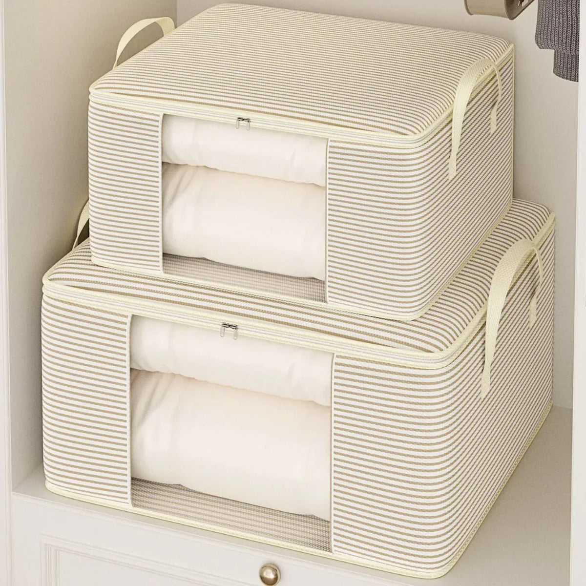 Large Thickened Beige/Grey Clothes & Quilt Storage Bag Foldable Box Organiser