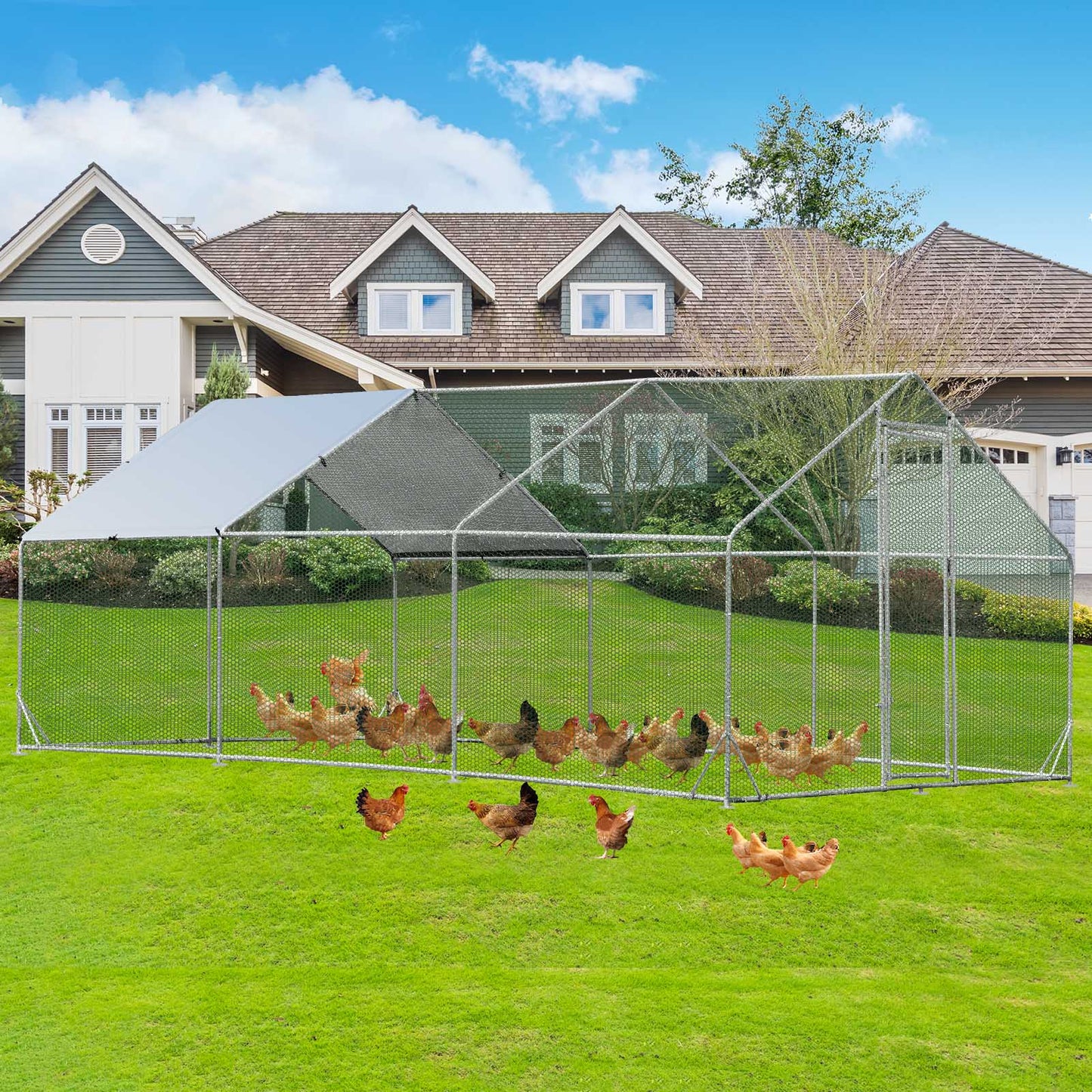 Large Spire-Shaped Chicken Coop with Sun-Protective Cover-400 cm x 300 cm x 195 cm