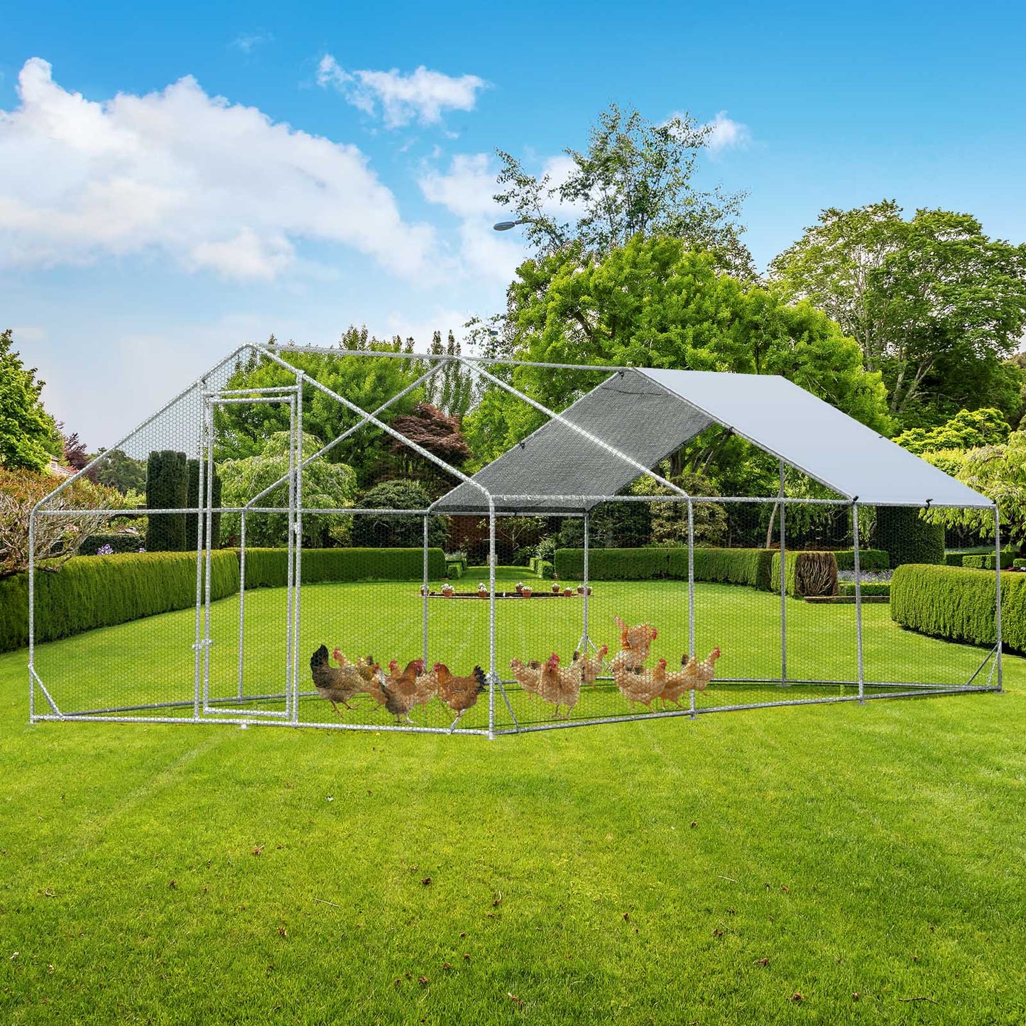 Large Spire-Shaped Chicken Coop with Sun-Protective Cover-400 cm x 300 cm x 195 cm