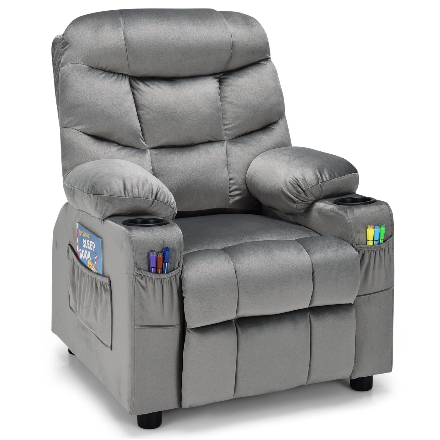 Adjustable Larger Kids Lounge Recliner Chair with 2 Cup Holders-Blue