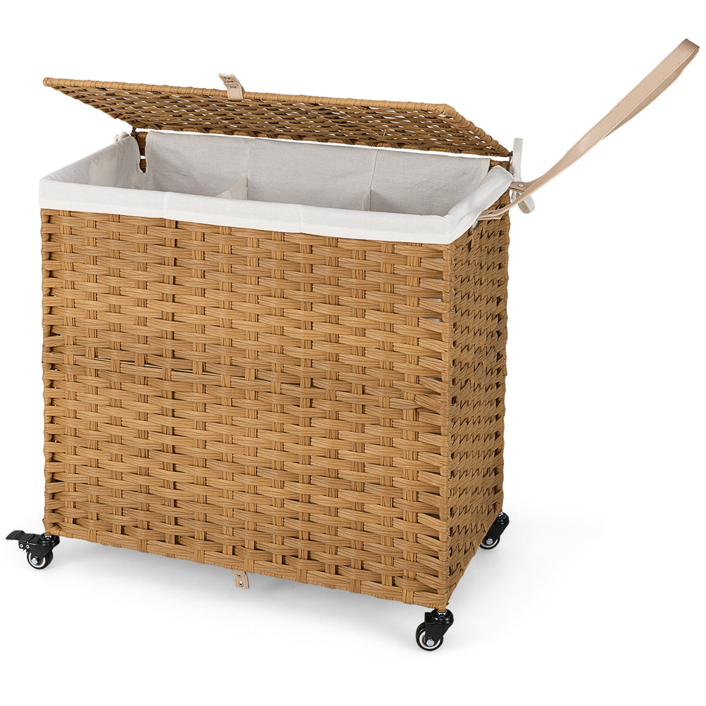 Laundry Hamper with Lid and Wheels and 2 Removable and Washable Liner Bags-Black