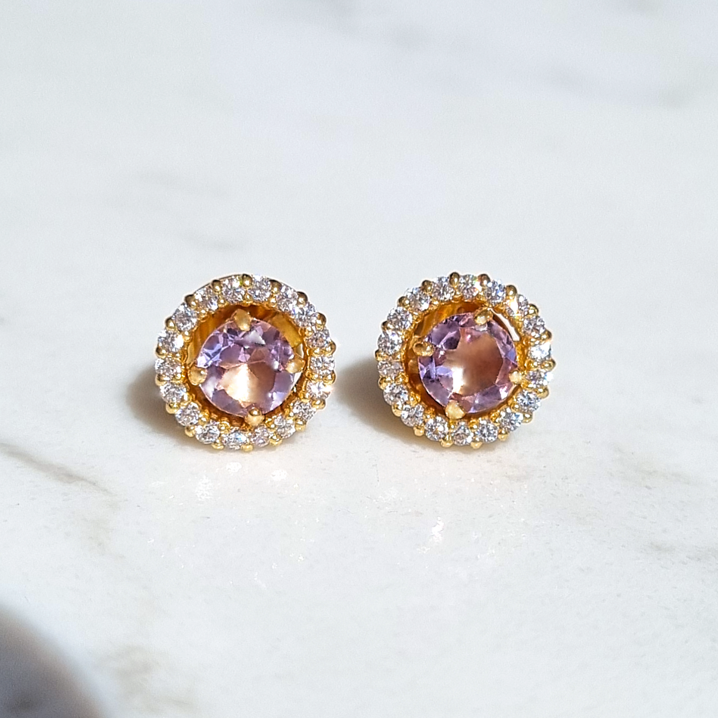 Lavender Amethyst Halo Stud Earrings with Jackets in 18k Gold Vermeil