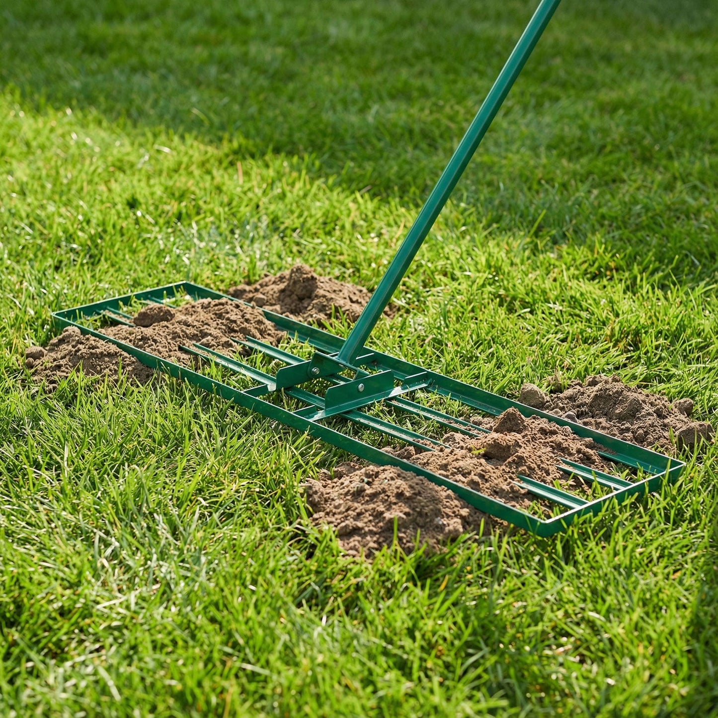 Lawn Leveling Rake with 177cm Adjustable Long Handle and Anti-Slip Grip-Silver