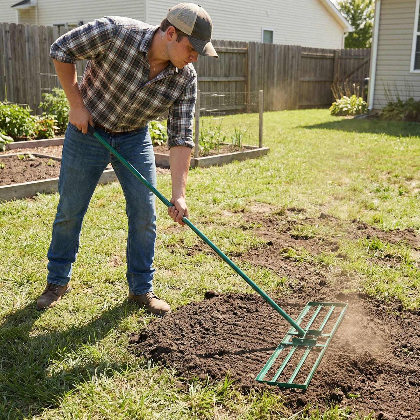Lawn Leveling Rake with 177cm Adjustable Long Handle and Anti-Slip Grip-Silver