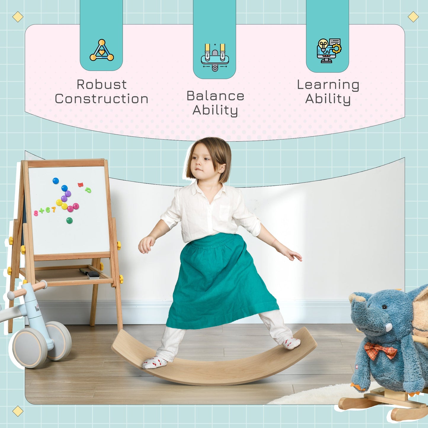 AIYAPLAY Kids Wooden Balance Board for Children, for 3-8 Years Old, Natural