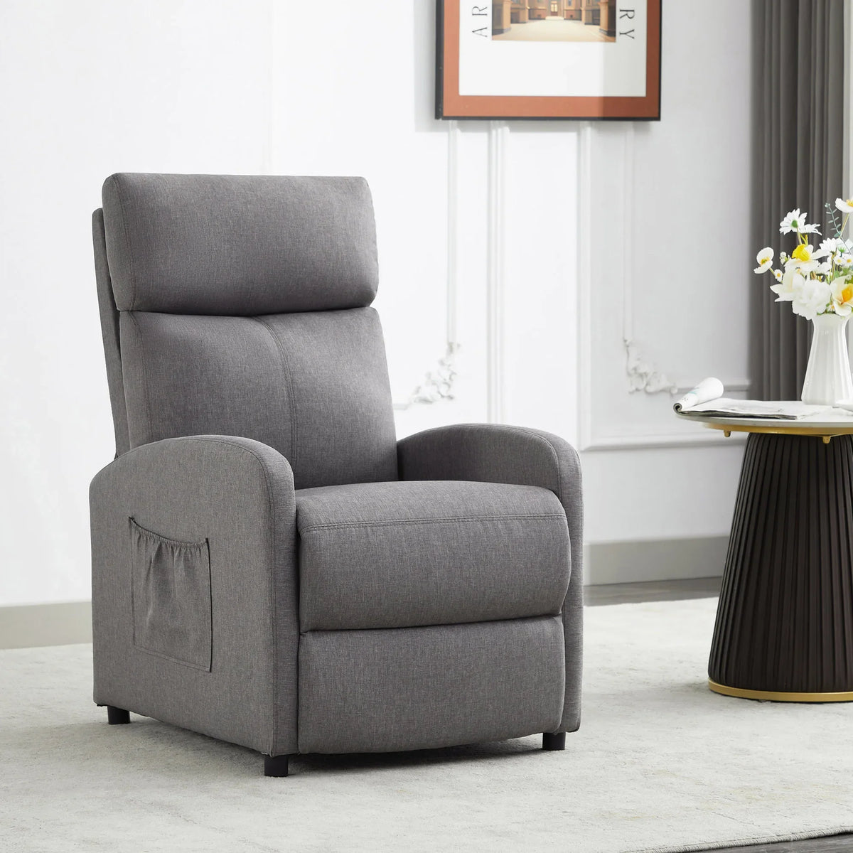 Leather Recliner Chair with Adjustable Leg Rest – Home Armchair Seat Side Pocket