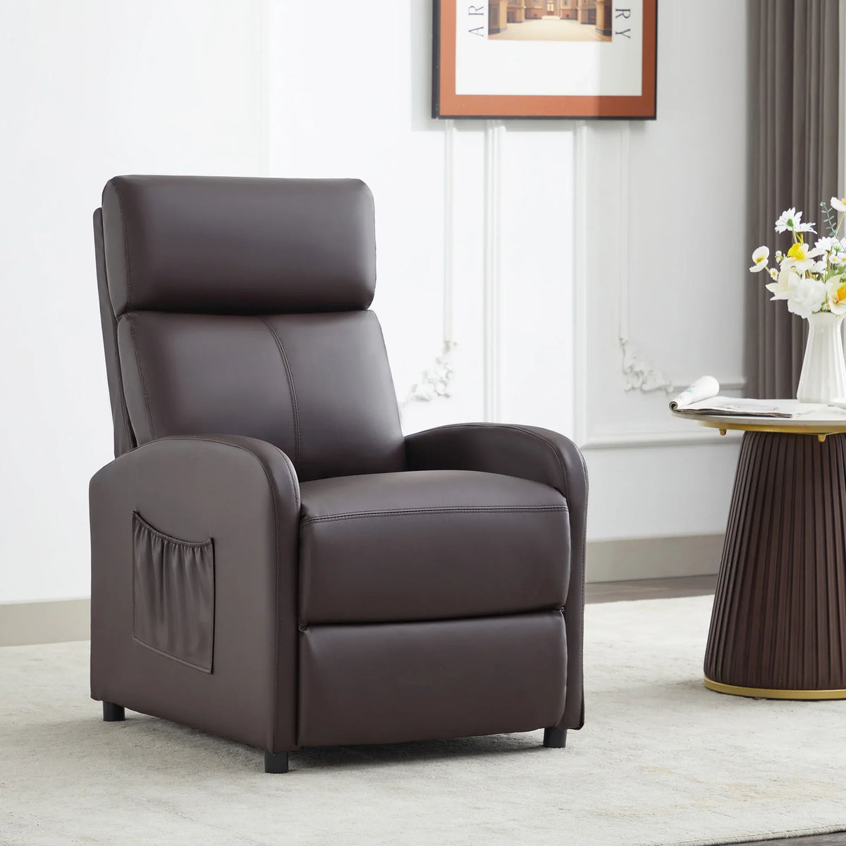 Leather Recliner Chair with Adjustable Leg Rest – Home Armchair Seat Side Pocket
