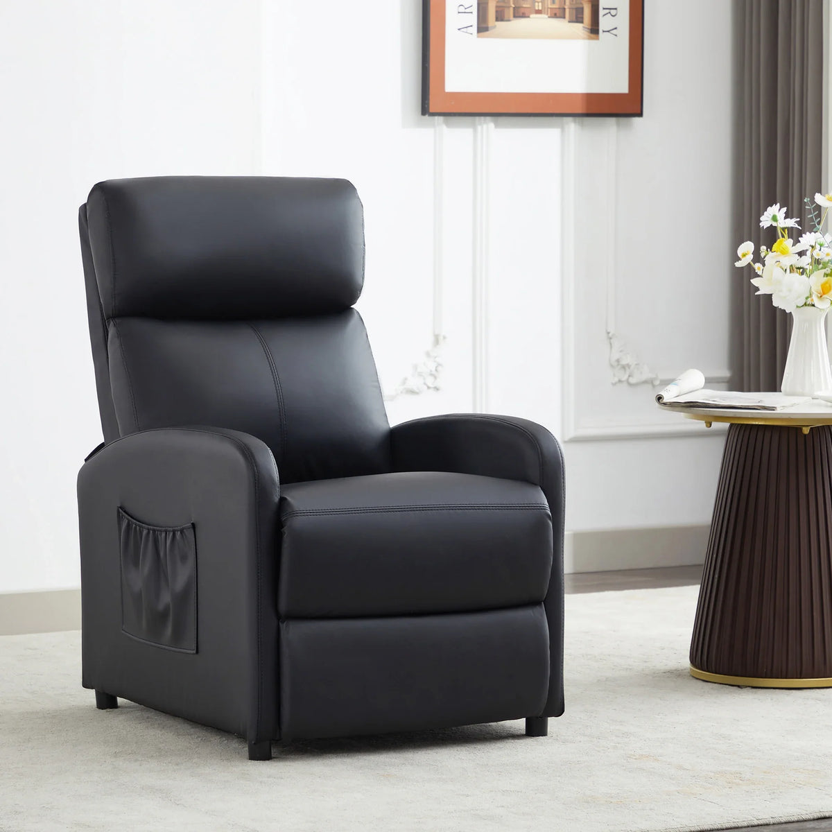 Leather Recliner Chair with Adjustable Leg Rest – Home Armchair Seat Side Pocket
