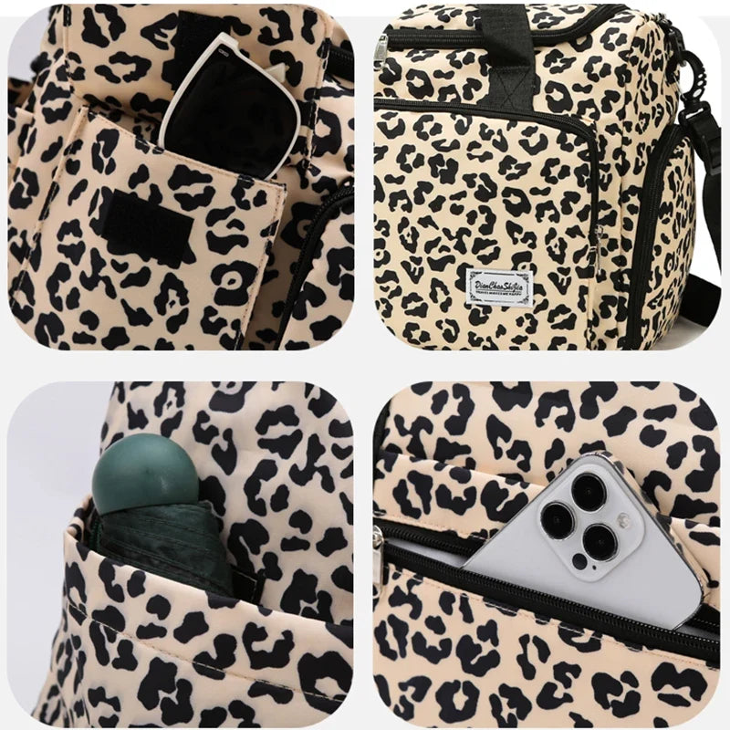 Leopard Print Large Duffel Luggage Bag Shoe Compartment Sports Gym Travel Duffle