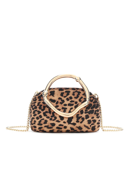 Leopard Print Clutch Bag with Handle Design