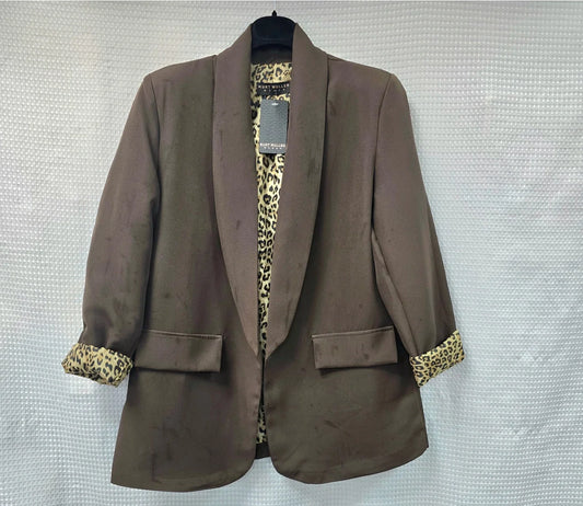 Women’s Leopard Trim Blazer | Turn Up Sleeve Jacket | Sizes S–4XL (UK 10–20)