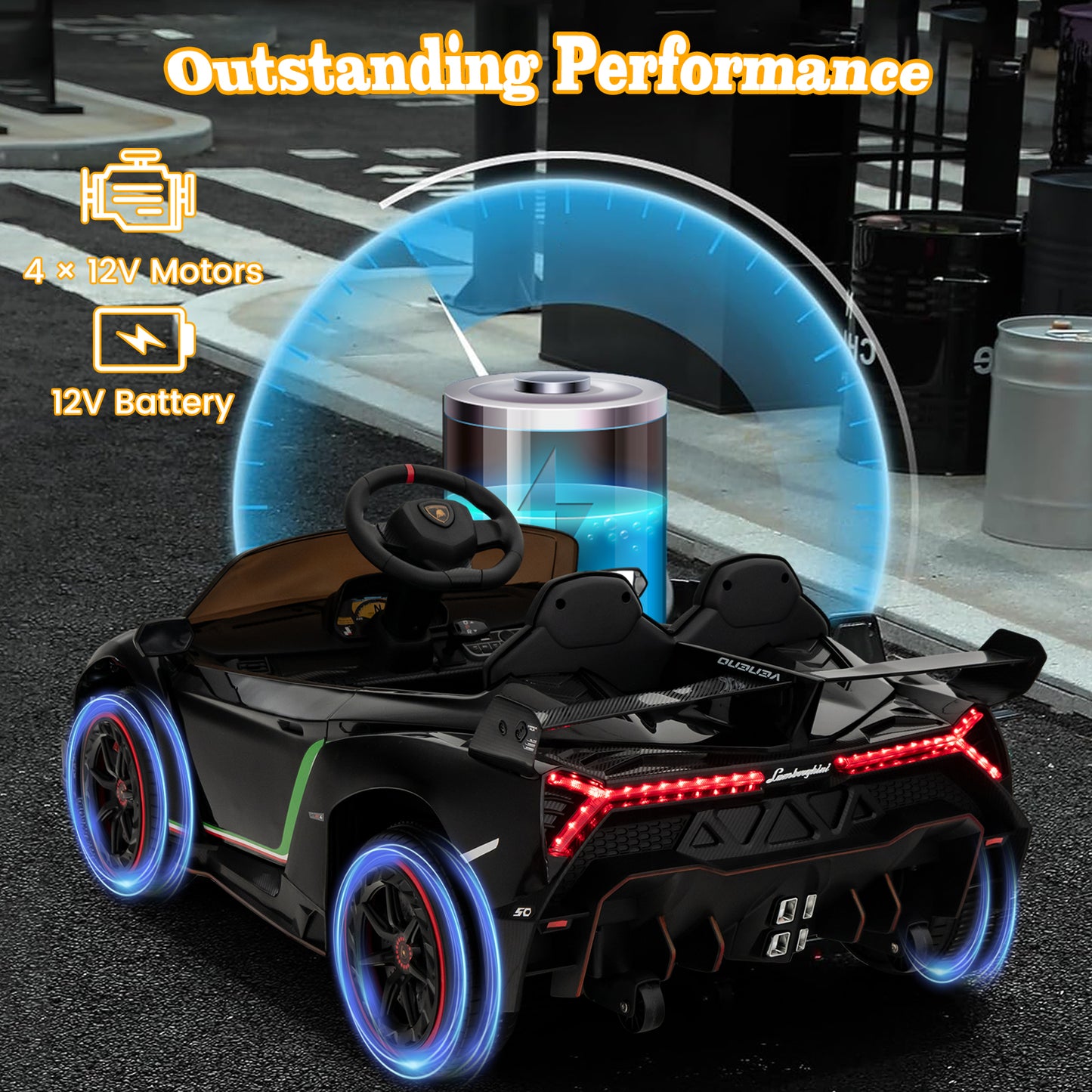 4WD Kids Ride On Sports Car Lamborghini with Taillights-Black