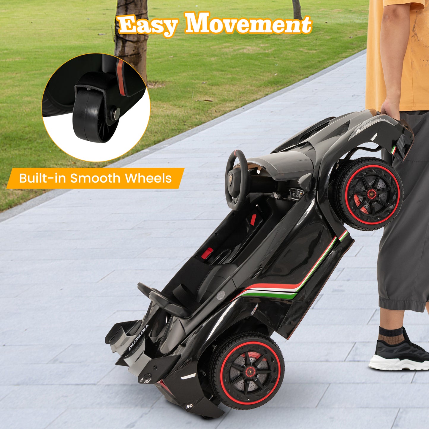 4WD Kids Ride On Sports Car Lamborghini with Taillights-Black