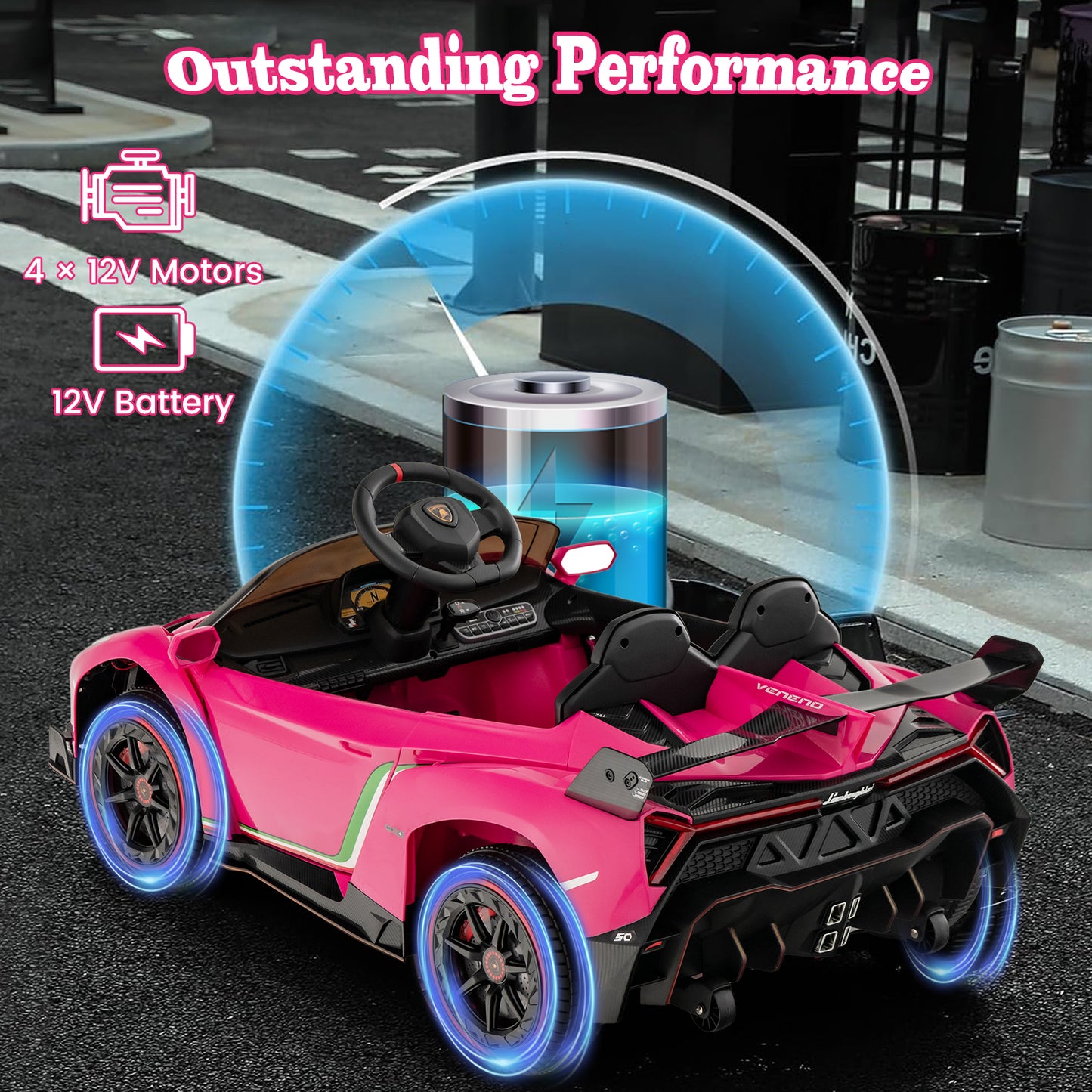 4WD Kids Ride On Sports Car Lamborghini with Taillights-Black