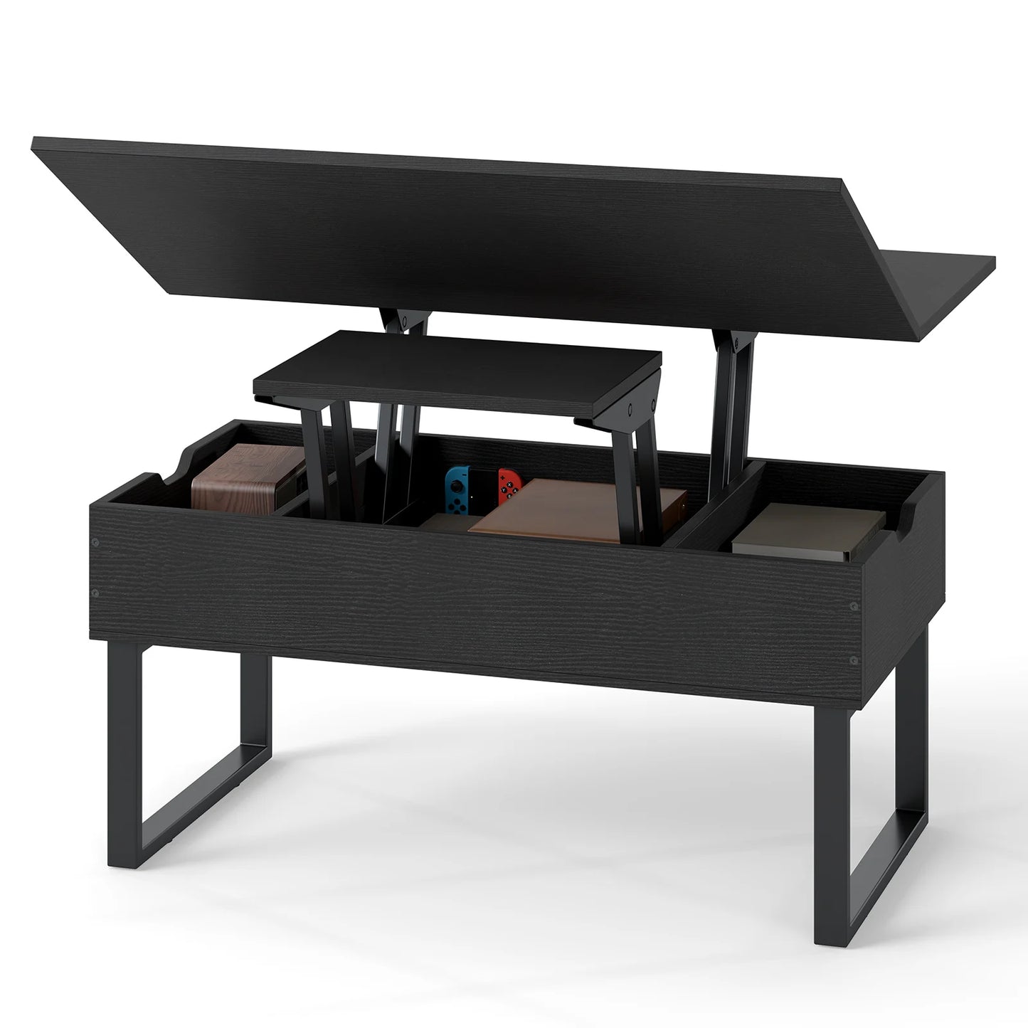 Lift Top Coffee Table 3-in-1 Convertible Coffee Table with 3 Storage Compartments-Black