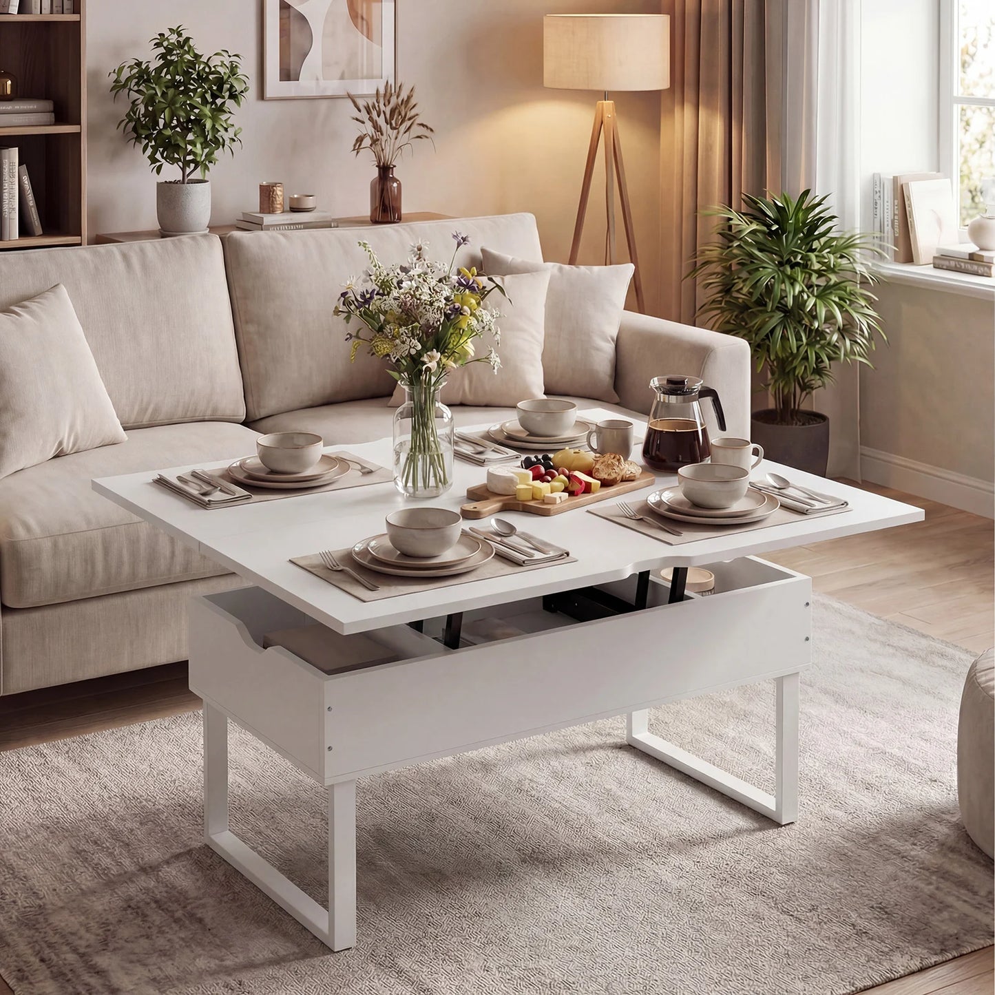 Lift Top Coffee Table 3-in-1 Convertible Coffee Table with 3 Storage Compartments-Black
