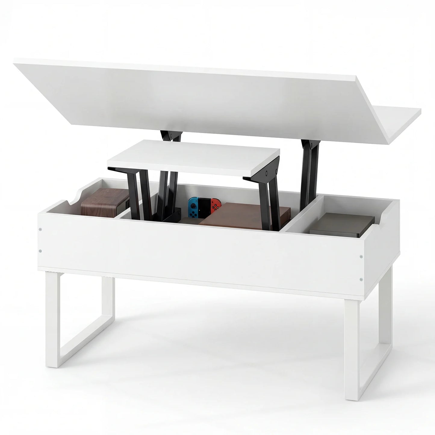 Lift Top Coffee Table 3-in-1 Convertible Coffee Table with 3 Storage Compartments-Black