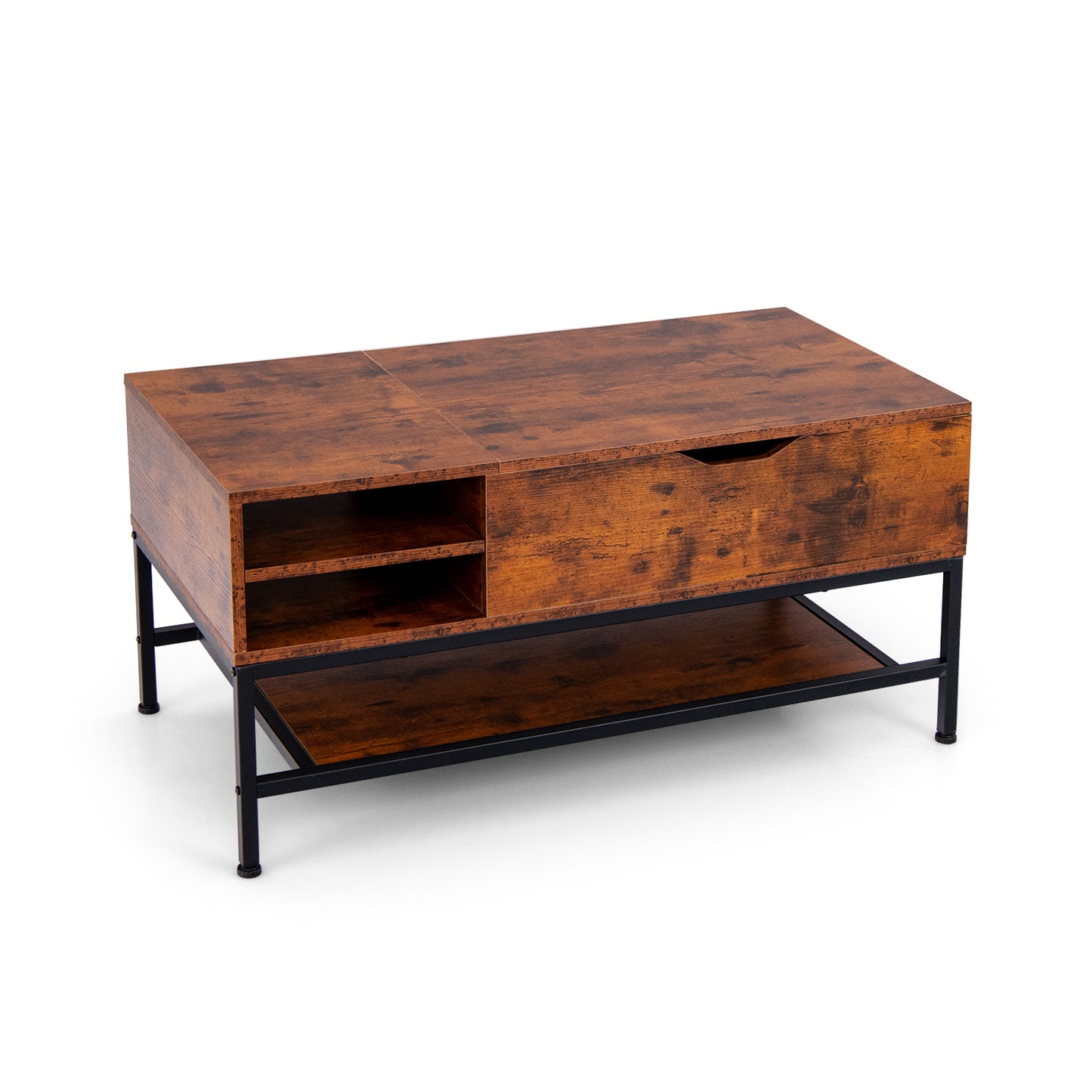 Lift Top Coffee Table with Hidden Compartment and Removable Shelf-Grey