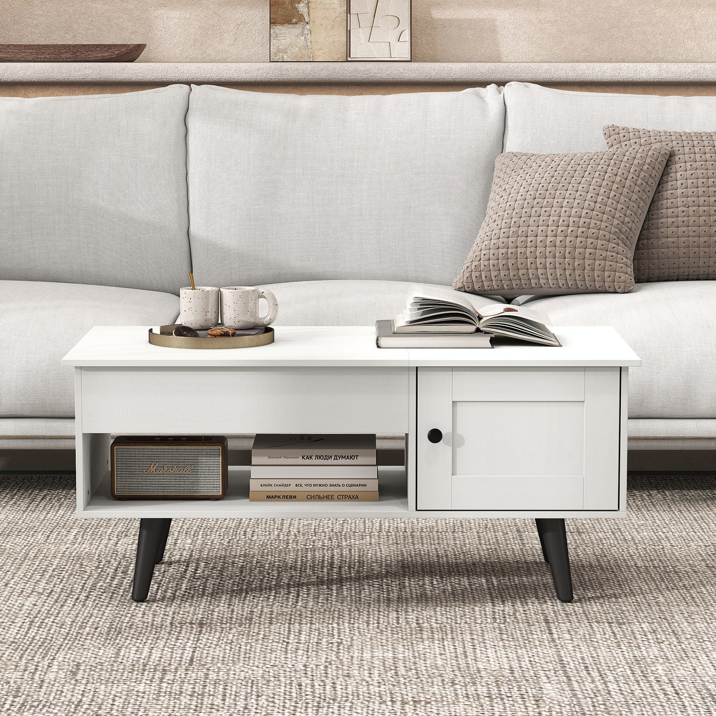 Lift Top Coffee Table with Storage Living Room Table with Hidden Compartment-Natural
