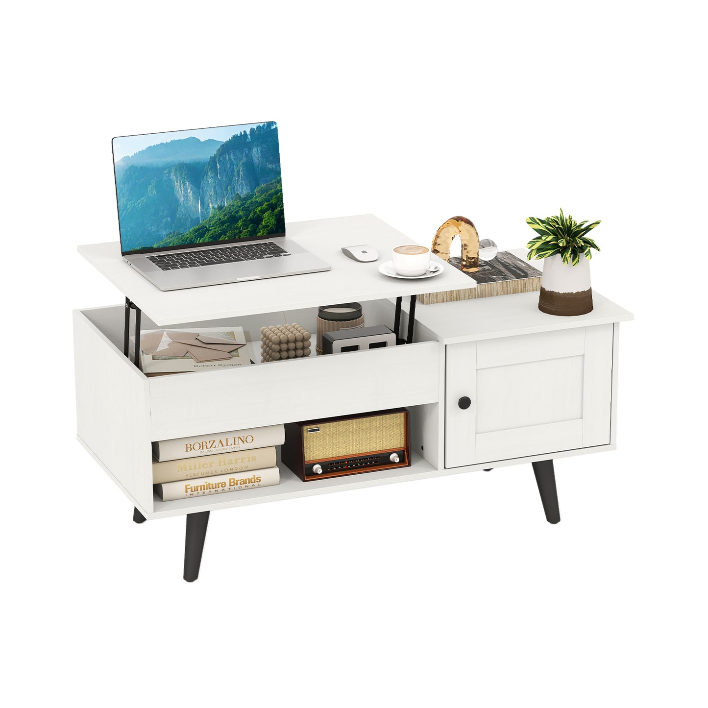 Lift Top Coffee Table with Storage Living Room Table with Hidden Compartment-Natural
