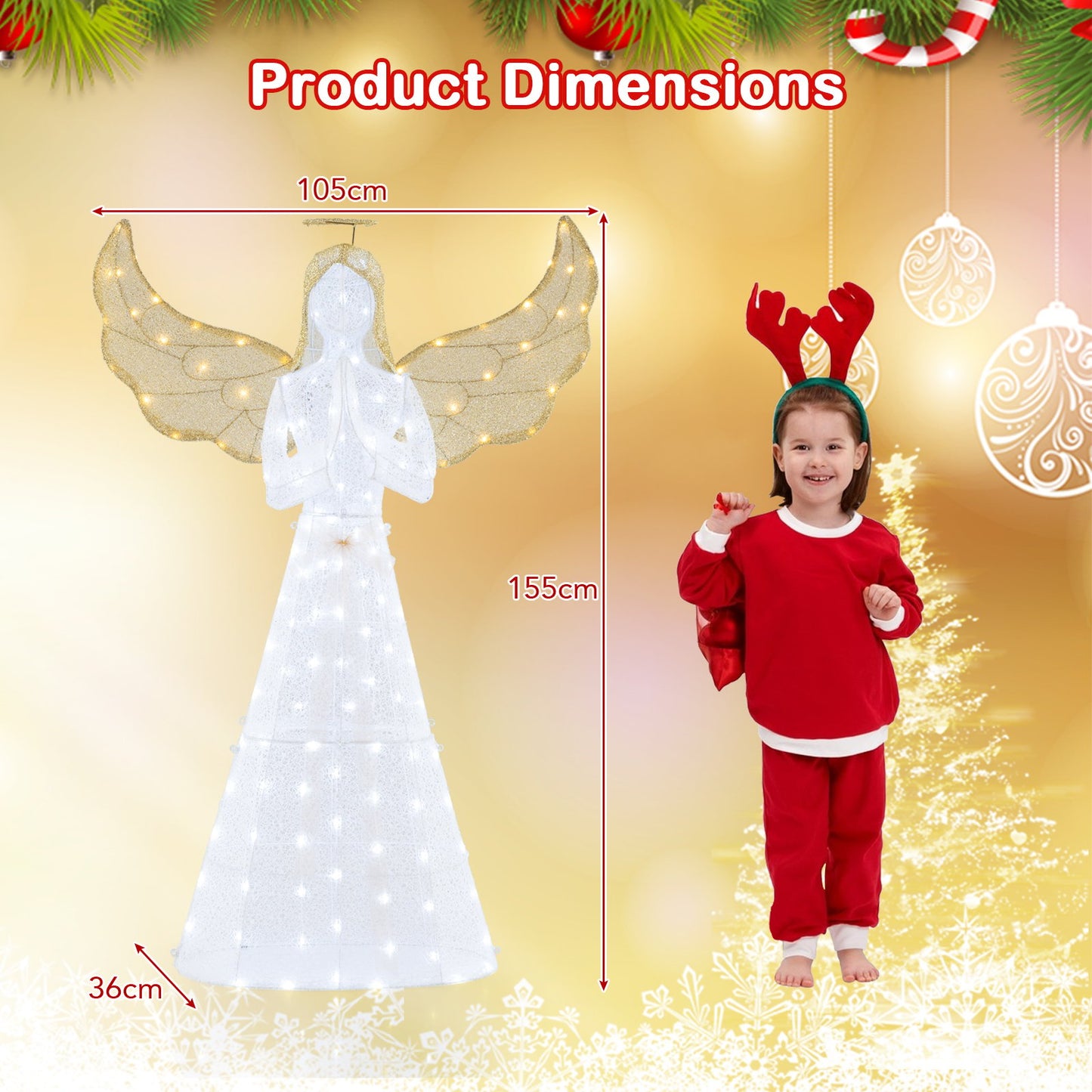 Light-up Winged Holiday Figure with 150 LED Lights Zip Ties and Ground Stakes