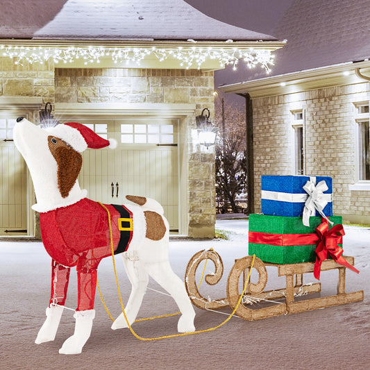 Pre-lit Lighted Christmas Dog Sleigh Gift Boxes Combo Decoration