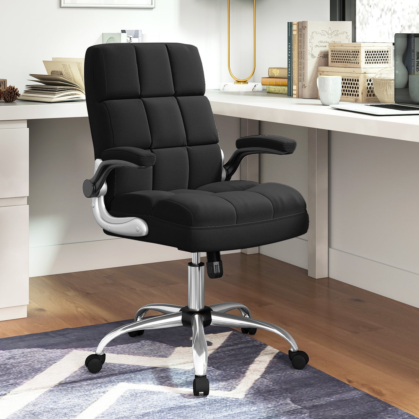 Linen Upholstered Executive Chair with Ergonomic High Back for Home Office-Beige
