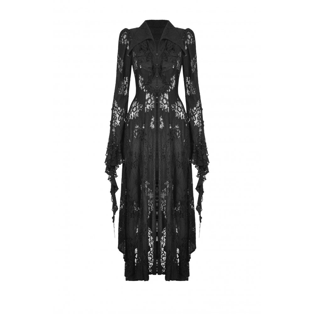 Dark In Love Livvy Lace Coat - Women's Gothic Jacket with Pointed Collar and Ruffles