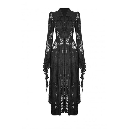 Dark In Love Livvy Lace Coat - Women's Gothic Jacket with Pointed Collar and Ruffles