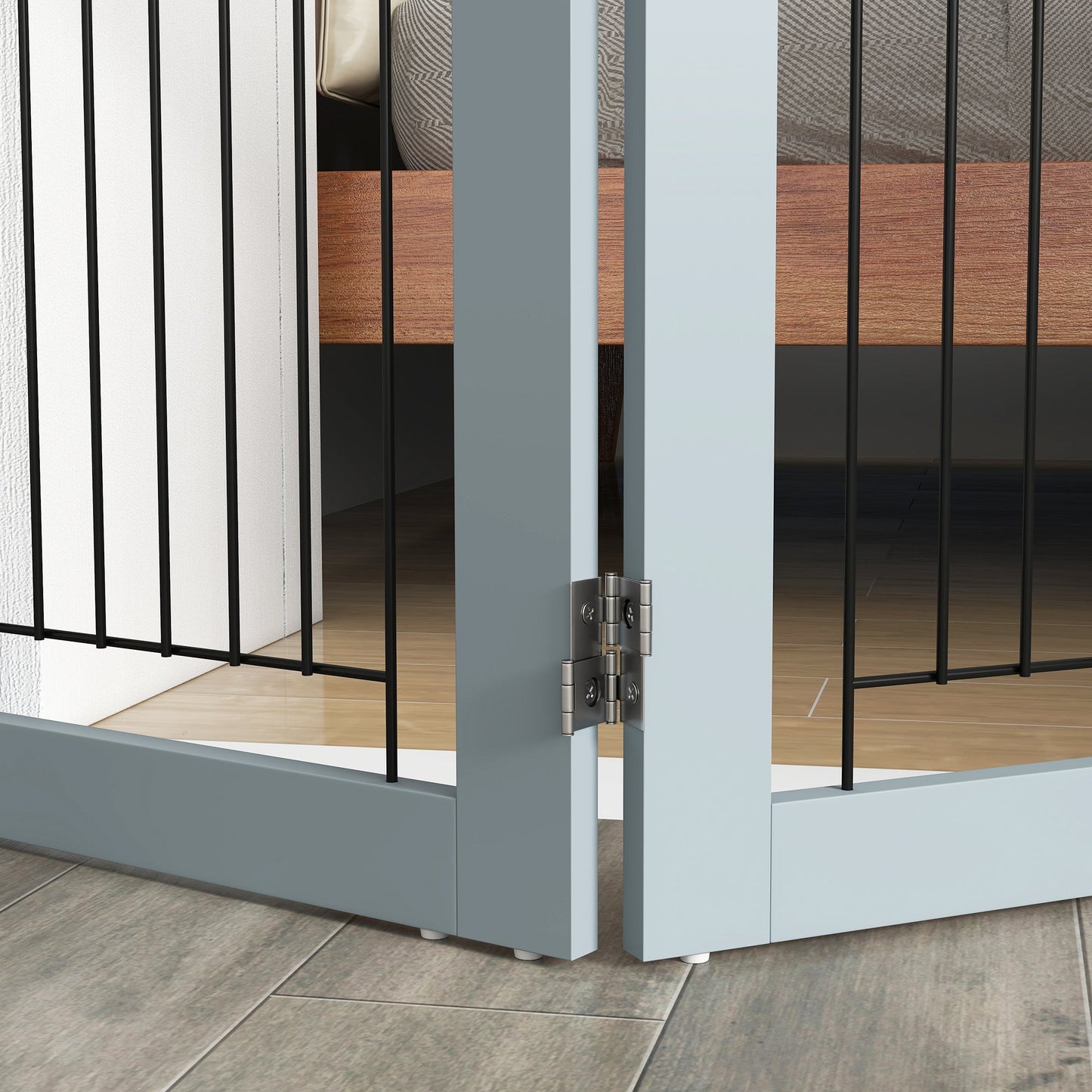 PawHut Foldable Wooden Pet Gate w/ 3 Panels 2 Support Feet for Small Dogs