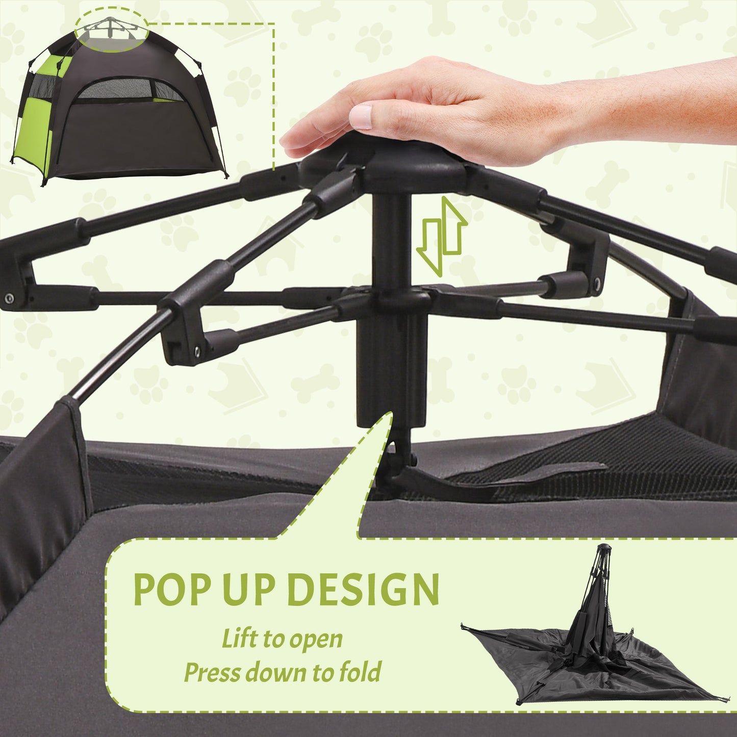PawHut Foldable Dog Cat Tent with Waterproof Oxford Cloth, Carry Bag, Green