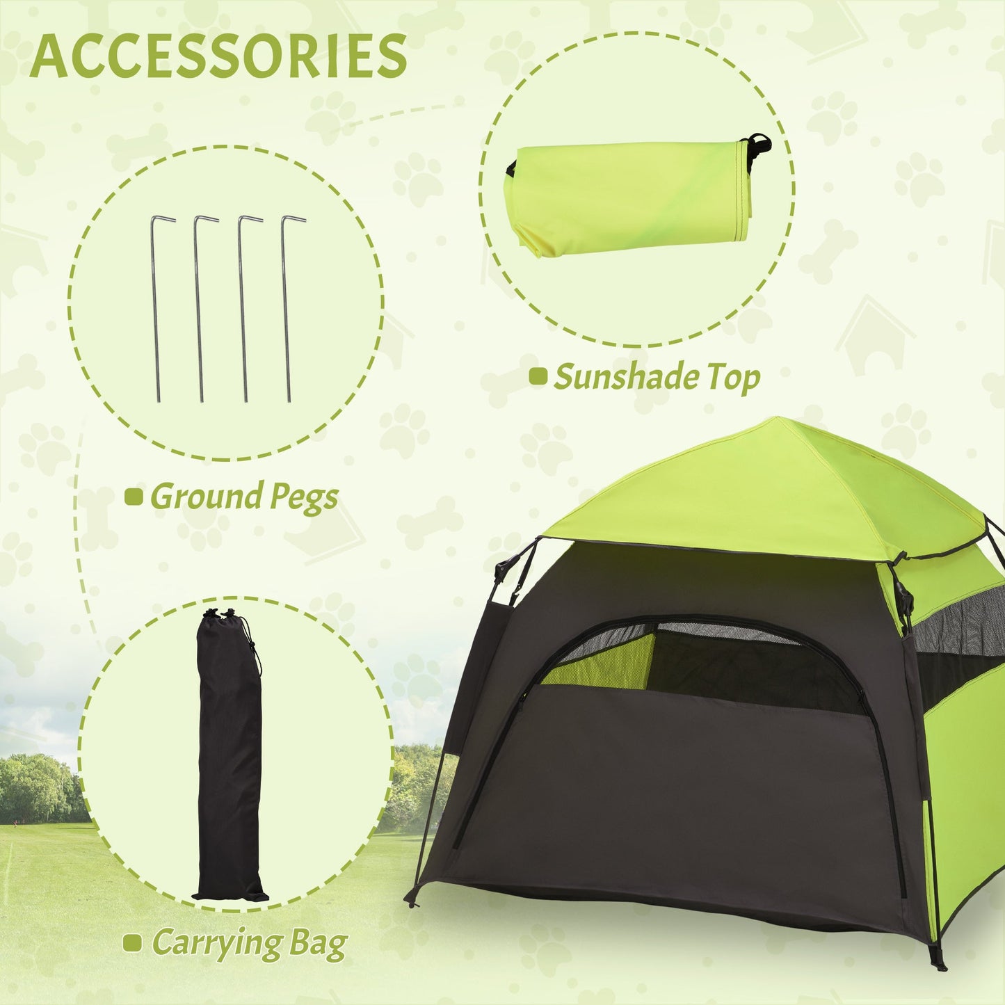 PawHut Foldable Dog Cat Tent with Waterproof Oxford Cloth, Carry Bag, Green