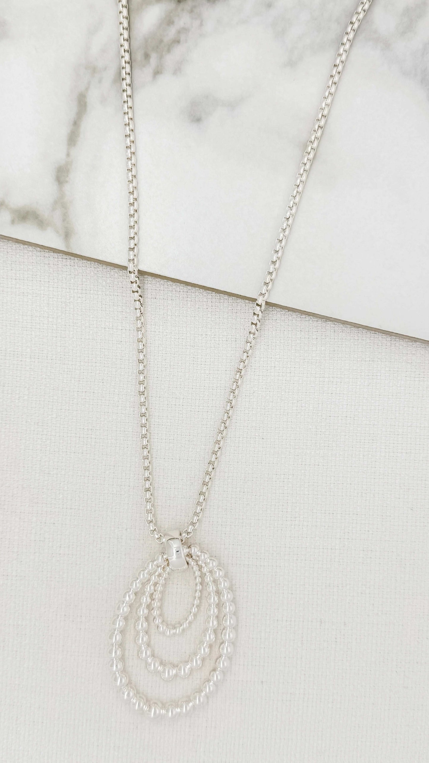 Long Silver Chain Necklace with Oval Bobbles Pendant | Modern Statement Jewellery