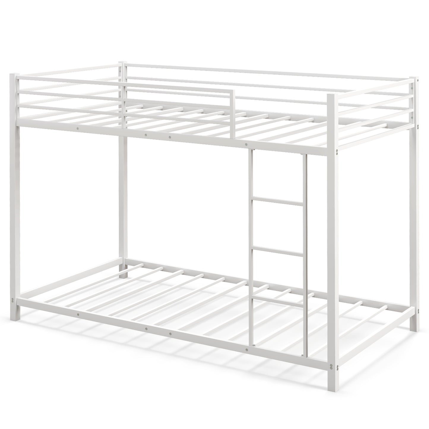 Low Profile Single Over Single Bunk Beds with Ladder and Full-length Guardrails-Black