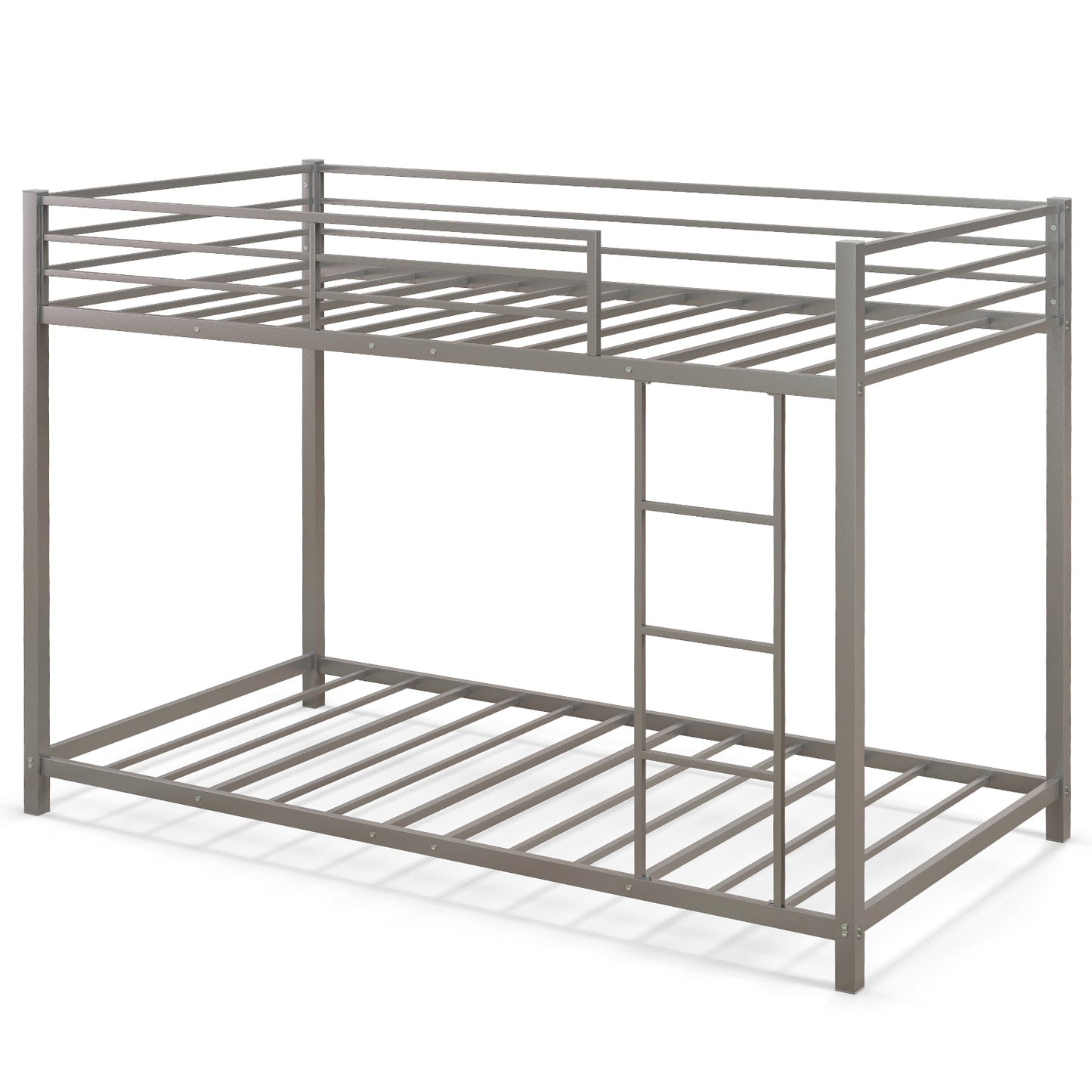 Low Profile Single Over Single Bunk Beds with Ladder and Full-length Guardrails-Black
