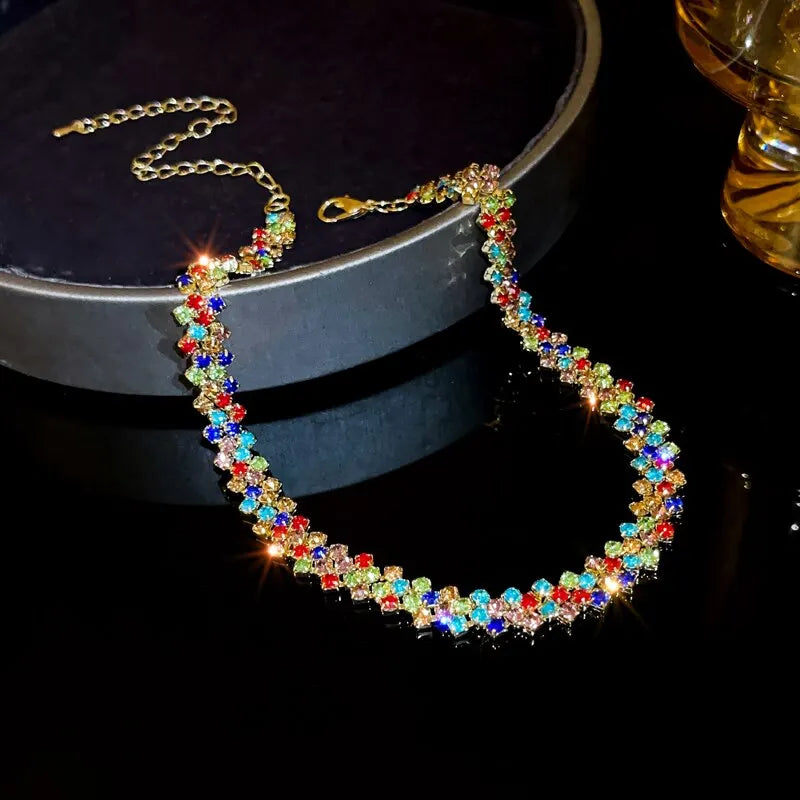 Luxury Shiny Full Rhinestone Choker Necklace Women Geometric Crystal Jewellery