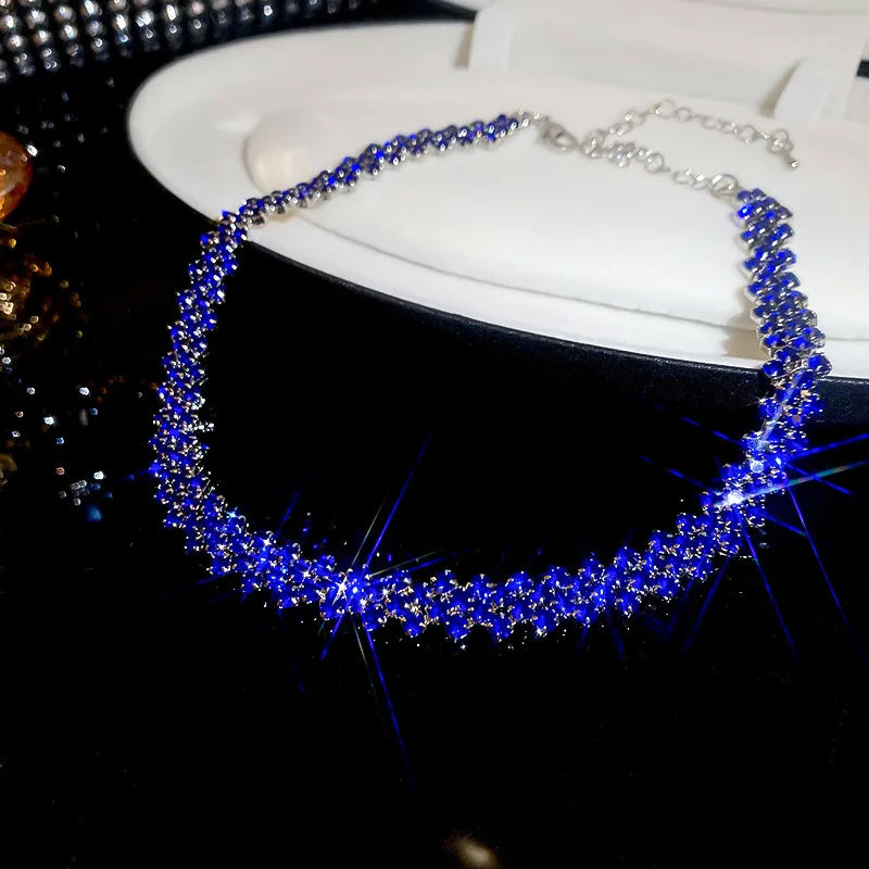 Luxury Shiny Full Rhinestone Choker Necklace Women Geometric Crystal Jewellery