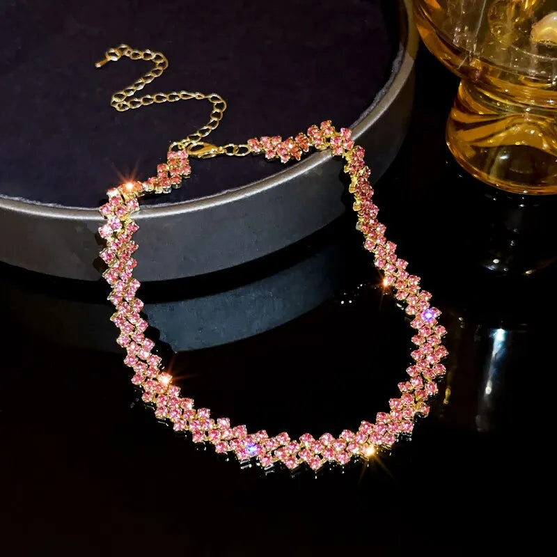 Luxury Shiny Full Rhinestone Choker Necklace Women Geometric Crystal Jewellery