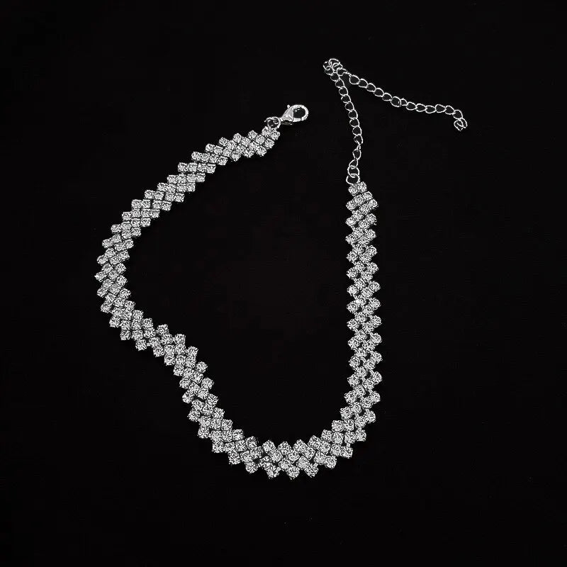Luxury Shiny Full Rhinestone Choker Necklace Women Geometric Crystal Jewellery
