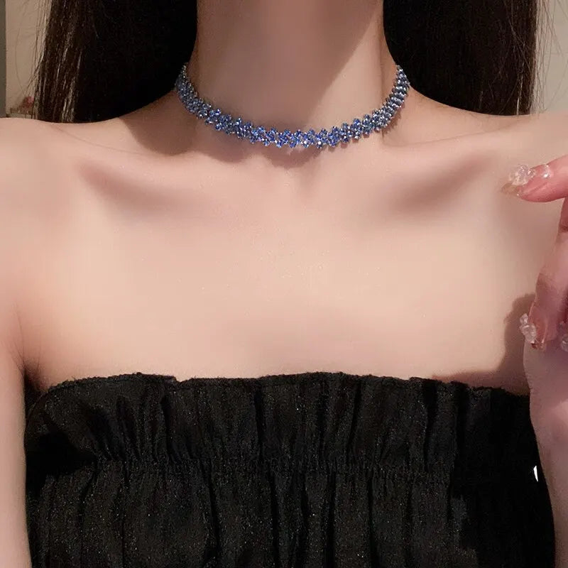 Luxury Shiny Full Rhinestone Choker Necklace Women Geometric Crystal Jewellery