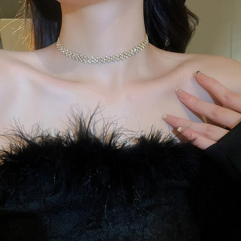 Luxury Shiny Full Rhinestone Choker Necklace Women Geometric Crystal Jewellery