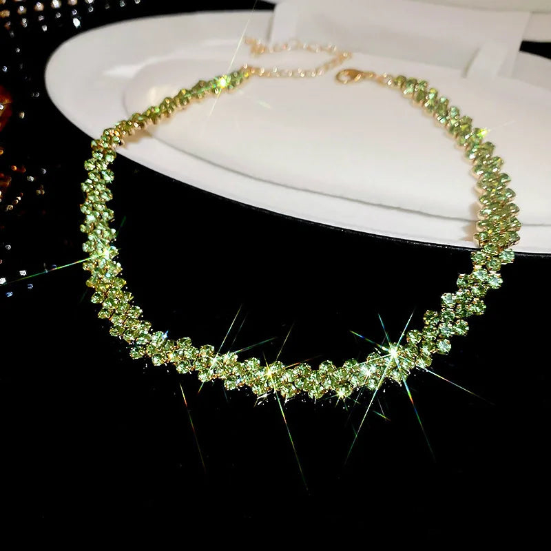 Luxury Shiny Full Rhinestone Choker Necklace Women Geometric Crystal Jewellery