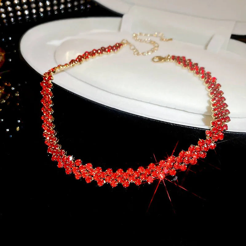 Luxury Shiny Full Rhinestone Choker Necklace Women Geometric Crystal Jewellery