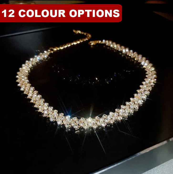 Luxury Shiny Full Rhinestone Choker Necklace Women Geometric Crystal Jewellery