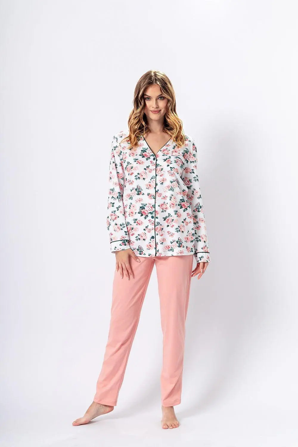 M-Max unbuttoned long pants and t-shirt womens pajamas