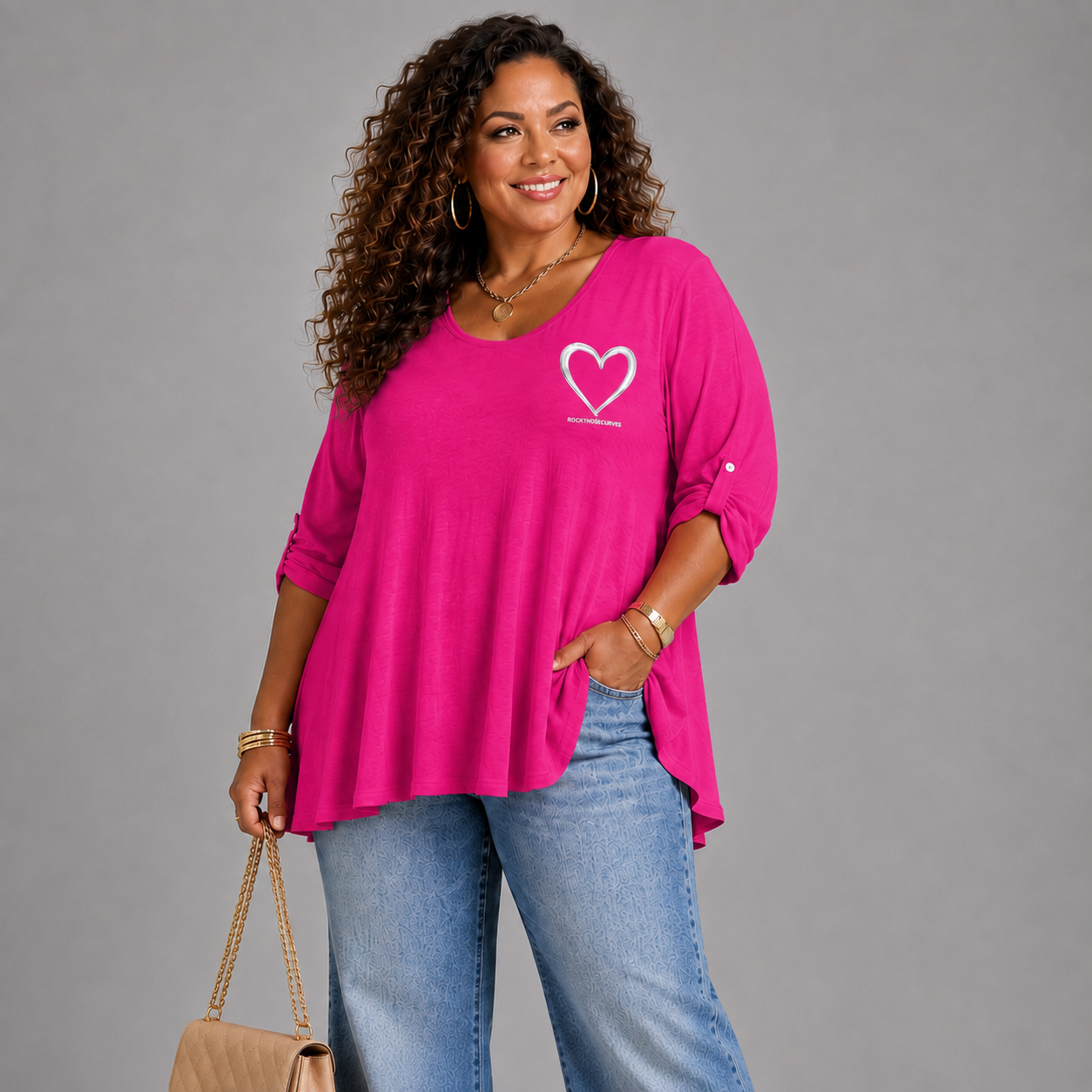 Swing Top with RockThoseCurves™ Heart Motif & Button Tab Sleeves