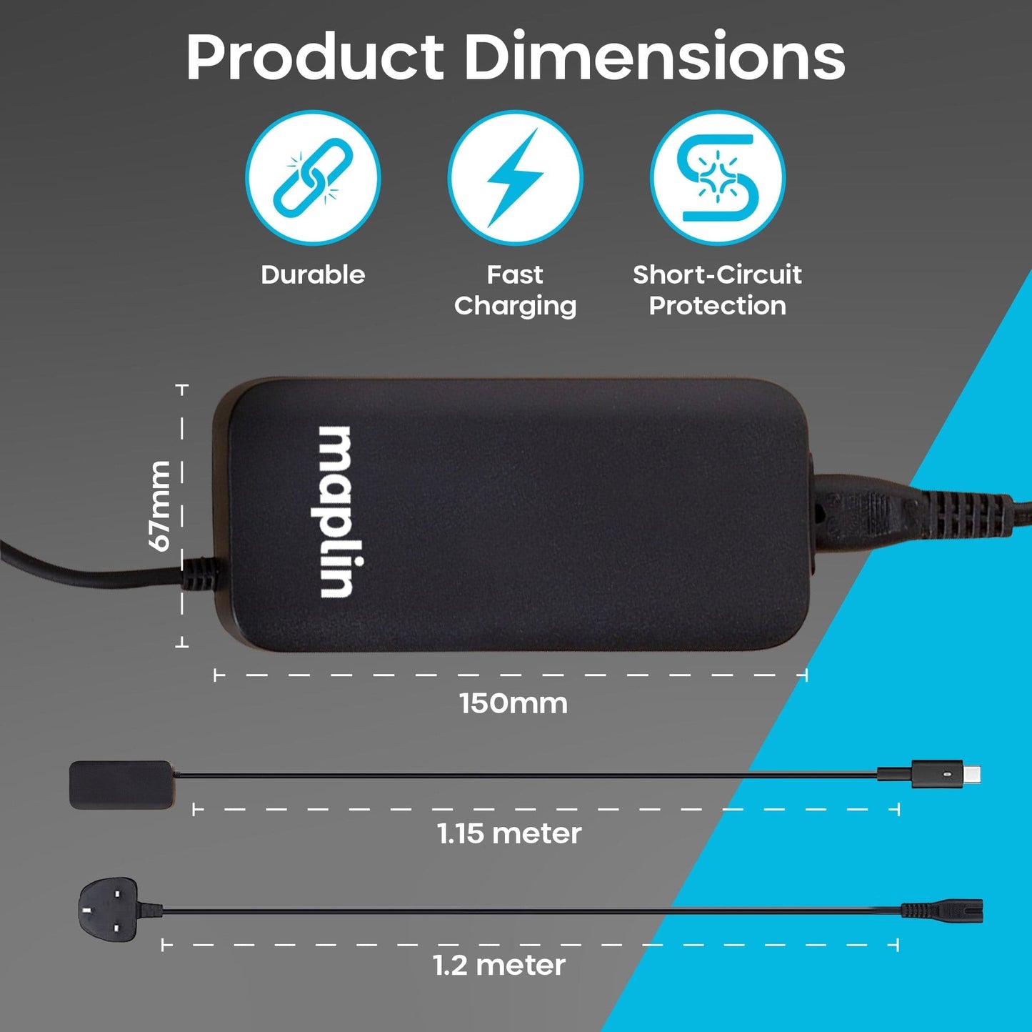 Maplin 112W USB-C Laptop Charger Power Supply with 1x USB-A 2.4A PD Port