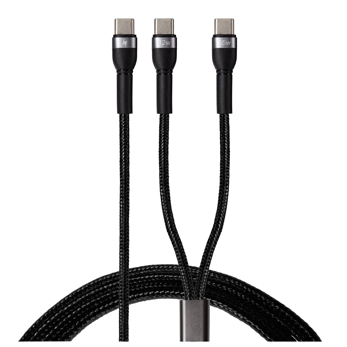 Maplin USB-C to 2-in-1 Multi-Charging USB-C 65W & USB-C 12W Braided Cable - Black